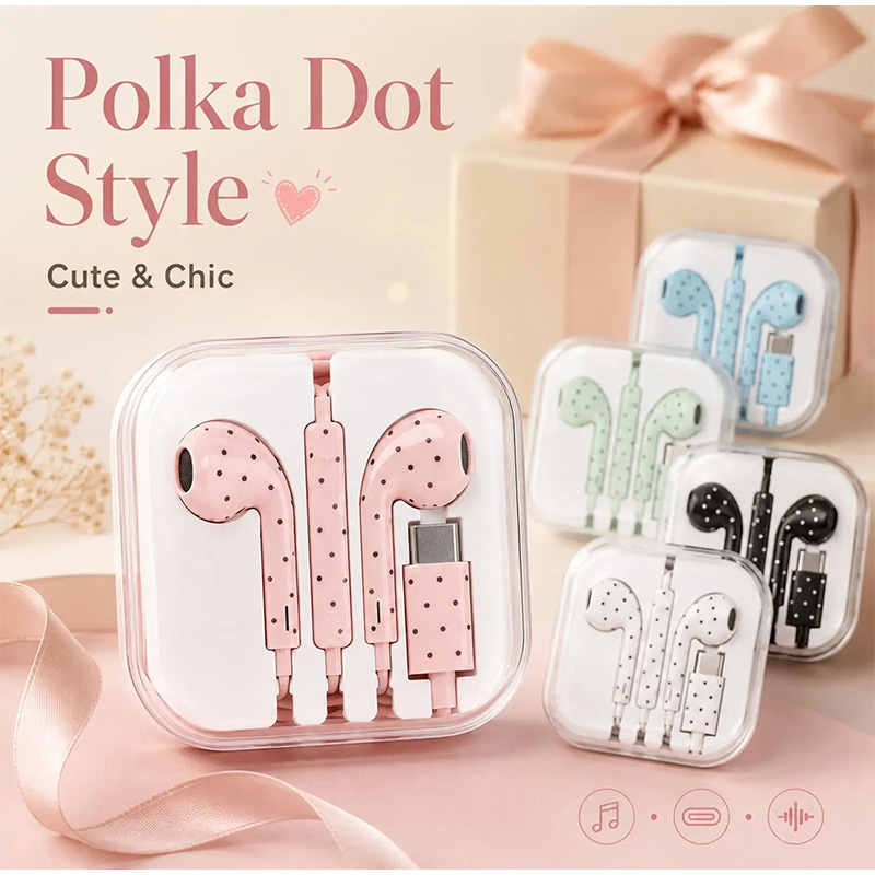 In-ear Earphone With Polka Dot - Wired Earphone Mic 评论和价格