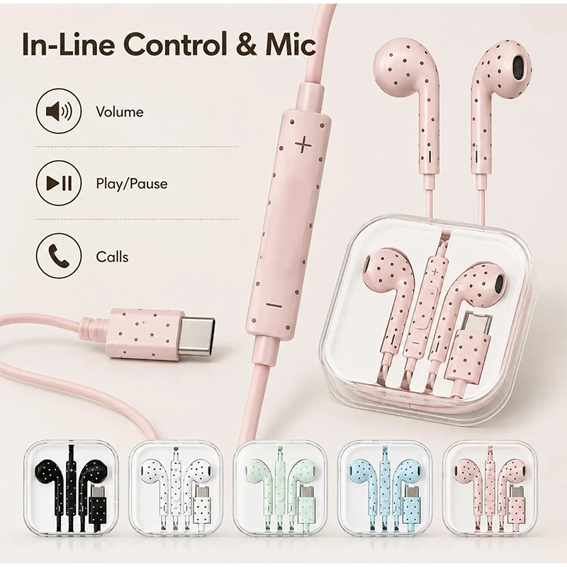 In-ear Earphone With Polka Dot - Wired Earphone Mic 评论和价格