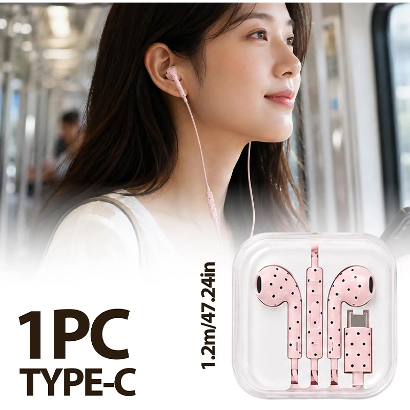 In-ear Earphone With Polka Dot - Wired Earphone Mic 评论和价格